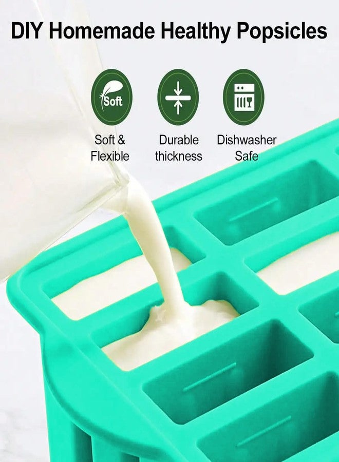 Elecphbo 12 Cavities Silicone Popsicle Molds,Popsicle Molds, Food Grade Cake Molds for Ice Cream,Complimentary 50 sticks,green - Image 5